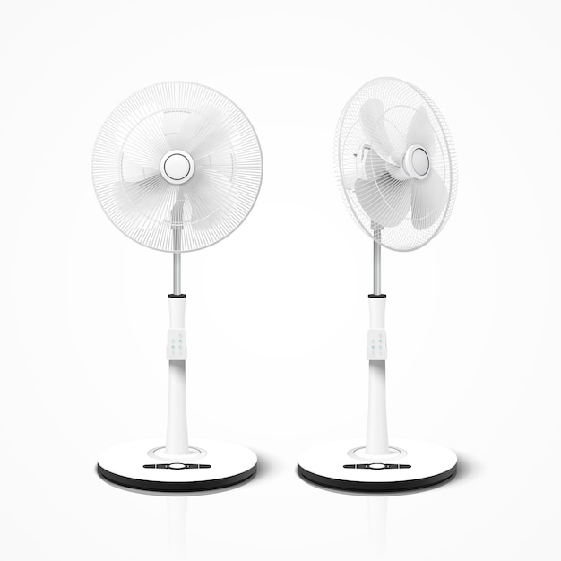 Ensemble De Ventilateur Sur Pied Isolé Sur Blanc