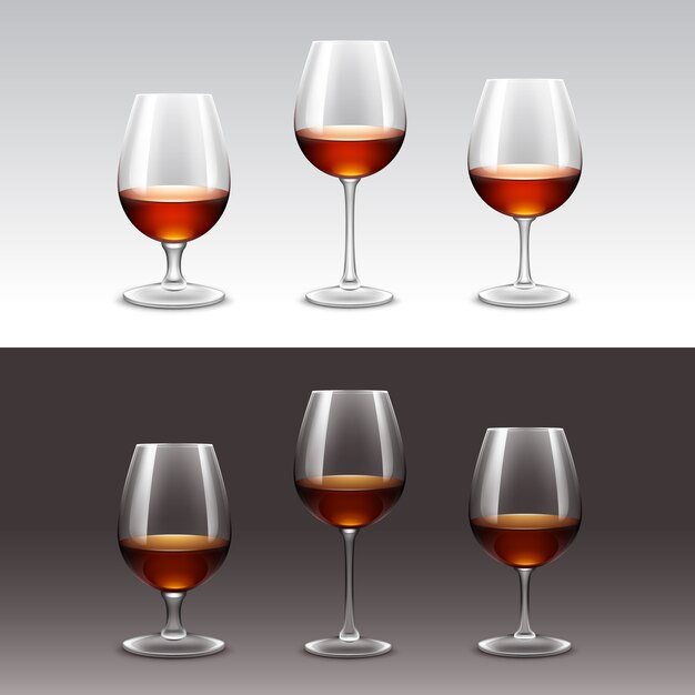 Vecteur ensemble de verres à vin isolé sur fond