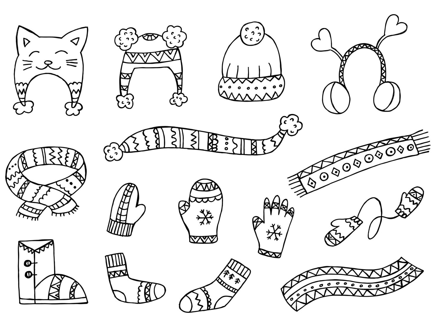 Un Ensemble De Vêtements D'hiver Dessinés à La Main Illustration