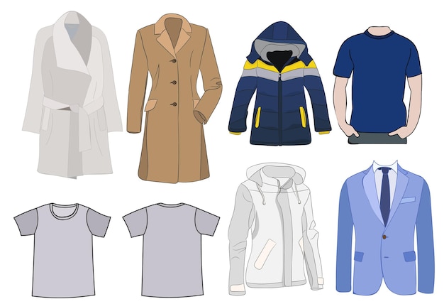 Ensemble de vêtements isolés vectoriels veste veste débardeur