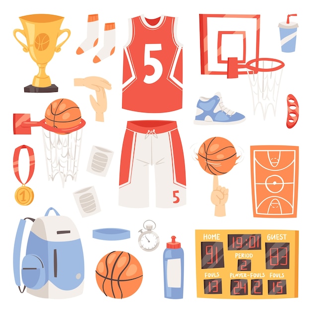 Vecteur ensemble de vêtements de sport et d'équipement de basket-ball