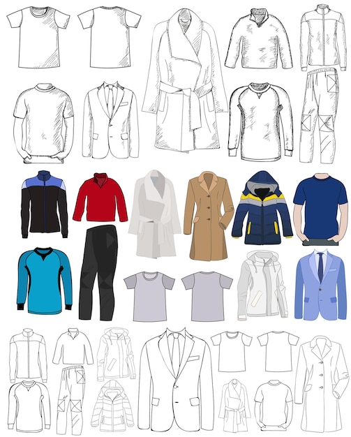 Ensemble de vêtements veste veste débardeur croquis de vêtements