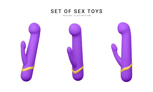 Vecteur ensemble de vibrateur de godes à double tête réaliste 3d isolé sur fond blanc jouets sexuels pour sex shop illustration vectorielle