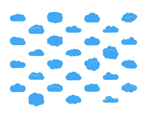 Ensemble De Vingt-huit Nuages Bleus. Illustration Vectorielle.