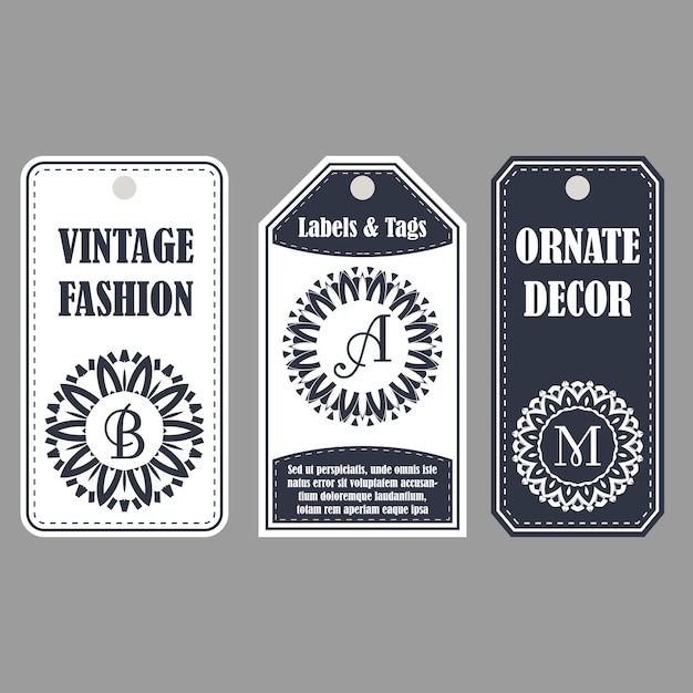 Vecteur ensemble vintage d'étiquettes ornementales décor oriental avec monogrammes étiquettes de modèle pour cartes
