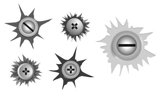 Vecteur ensemble de vis en métal réaliste inoxydable facile à modifier