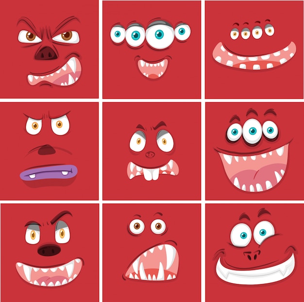 Ensemble de visage de monstre rouge