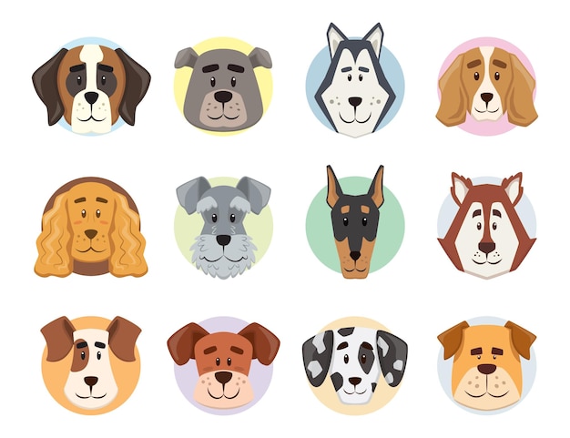 Ensemble de visages de chien mignon