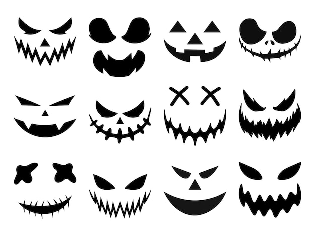 Ensemble de visages effrayants de citrouille d'halloween ou de fantôme Illustration vectorielle