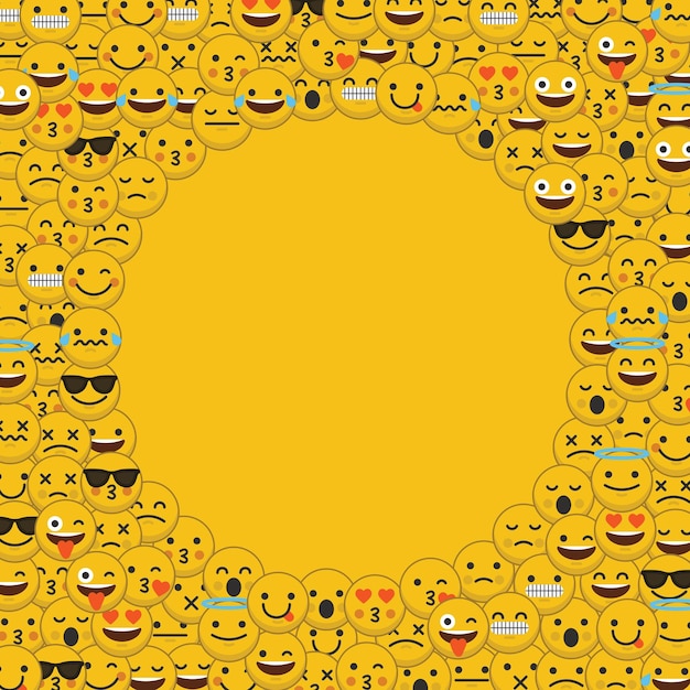 Ensemble De Visages De Personnages D'émoticônes Emoji Dans Un Cercle