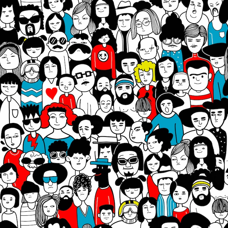 Vecteur ensemble de visages de personnes doodle dessinés à la main