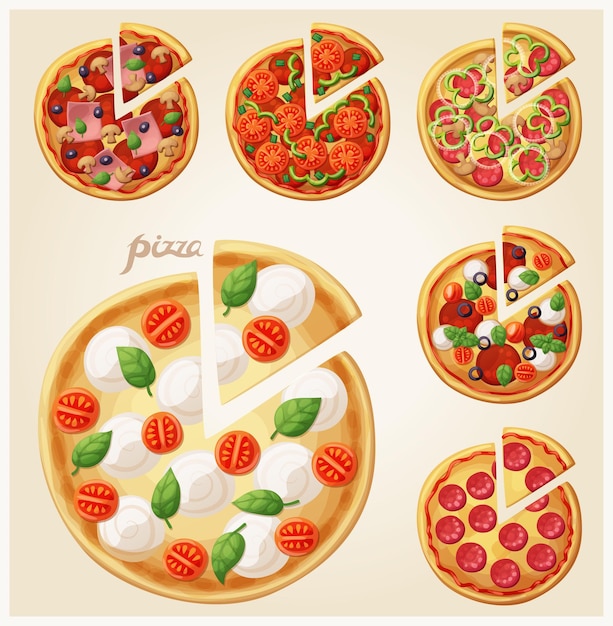 Ensemble De Vue De Dessus De Pizza. Pizza Entière Italienne Avec Des Tranches. Ensemble 2