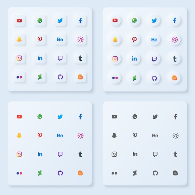 Ensembles D'icônes De Médias Sociaux Avec Un Style De Neumorphisme
