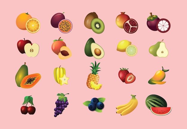 Ensembles De Vecteurs De Fruits Tranchés En Couleur Réalistes