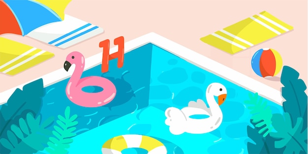 Ensoleillé été Piscine Bannière Doodle Illustration