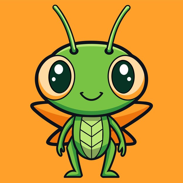 L'entomologie De La Sauterelle Insecte Mascotte Dessinée à La Main Personnage De Dessin Animé Autocollant Concept D'icône Isolé