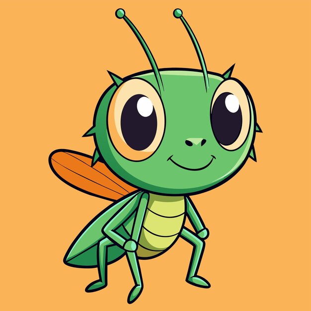 Vecteur l'entomologie de la sauterelle insecte mascotte dessinée à la main personnage de dessin animé autocollant concept d'icône isolé