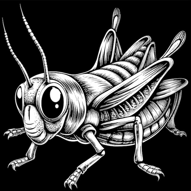 Vecteur l'entomologie de la sauterelle insecte mascotte dessinée à la main personnage de dessin animé autocollant concept d'icône isolé