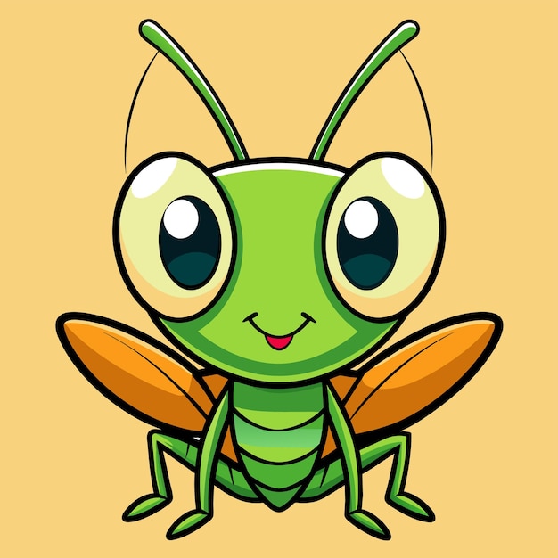 Vecteur l'entomologie de la sauterelle insecte mascotte dessinée à la main personnage de dessin animé autocollant concept d'icône isolé