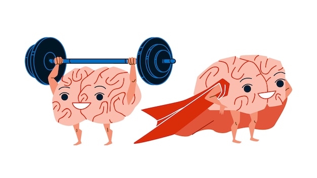 Vecteur entraînement cérébral avec haltères et vecteur de super-héros