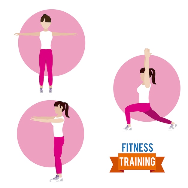 Entraînement fitness femme en symboles ronds vector illustration graphisme