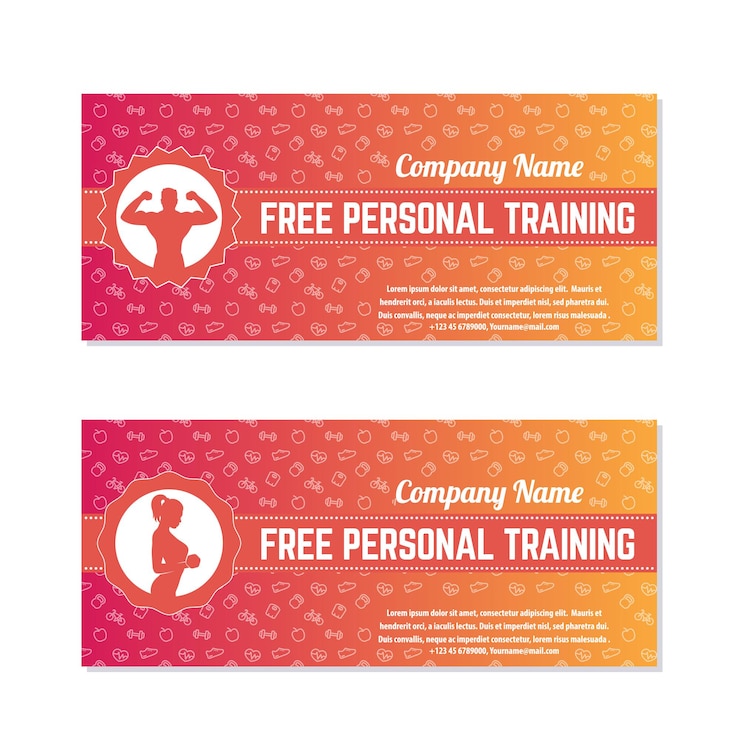 Vecteur entraînement personnel gratuit, bons cadeaux pour club de fitness ou salle de sport