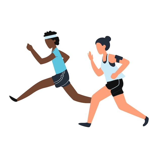 Entraînement physique sport jeunes coureurs sur distance de course Isolé sur illustration vectorielle de style plat design blanc