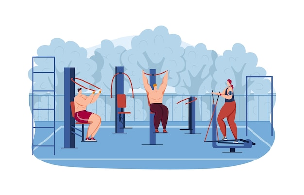 Entraînement De Remise En Forme Au Terrain De Sport Personne S'entraînant En Plein Air Avec Illustration Vectorielle D'équipement De Gym Faisant