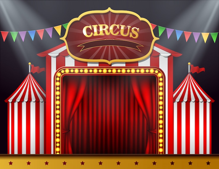 Vecteur l&#39;entrée du cirque avec un rideau rouge fermé