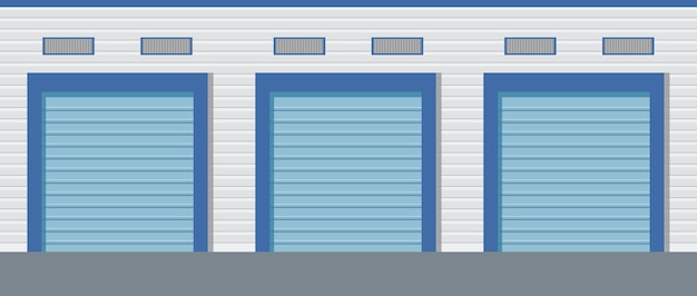 Vecteur entrepôt entrepôt avec portes roulantes