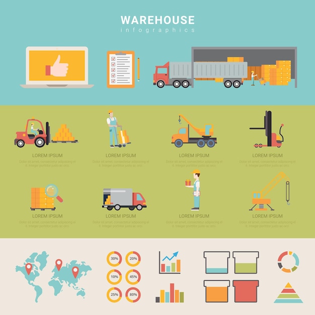 Entrepôt Infographie Stockage Livraison Expédition Transport Graphique D'informations Commerciales.