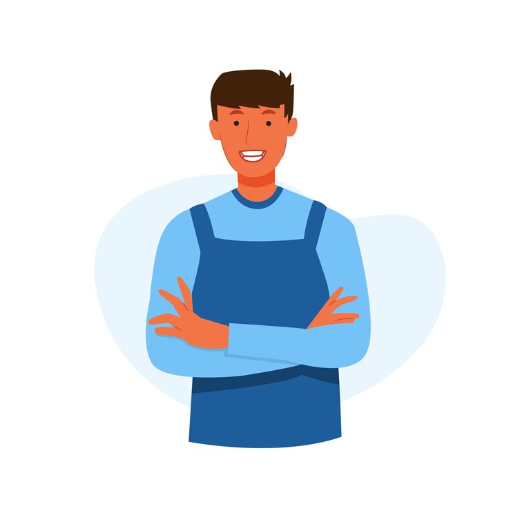 Vecteur les entrepreneurs masculins portent des tabliers avec une pose confiante