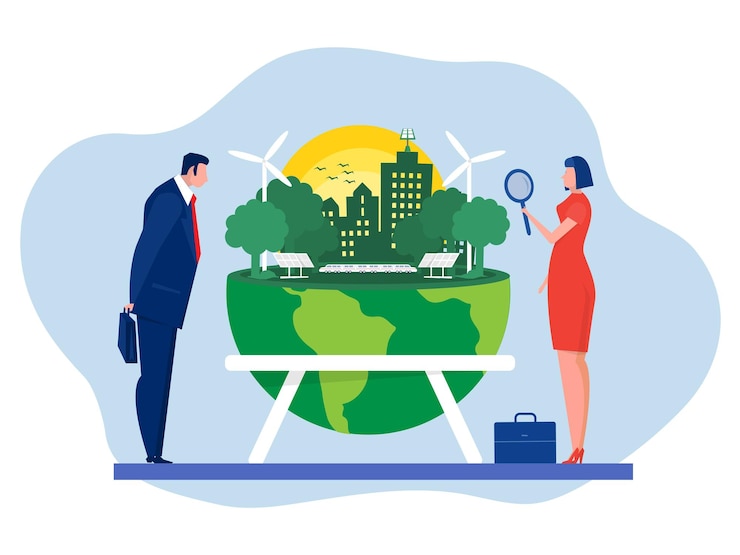 Vecteur les entreprises investissent avec le concept de problème esg ou écologique les entreprises investissent dans les sources d'énergie