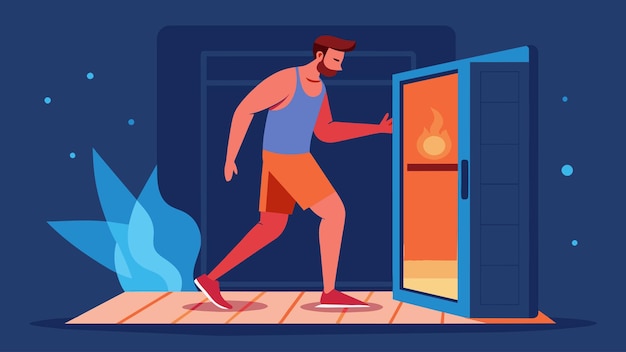 Vecteur entrer dans le sauna infrarouge après un entraînement épuisant sentir la chaleur profonde traiter les muscles fatigués