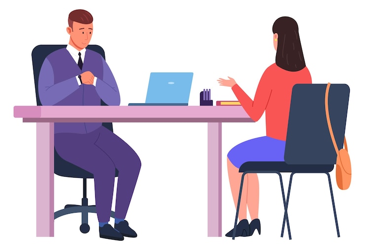 Vecteur entretien rh avec demandeur d'emploi rencontre recrutement professionnel