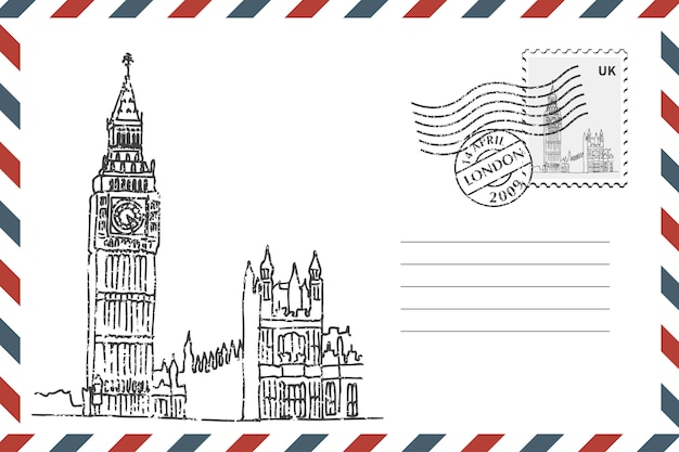 Enveloppe Avec Big Ben Dessiné à La Main