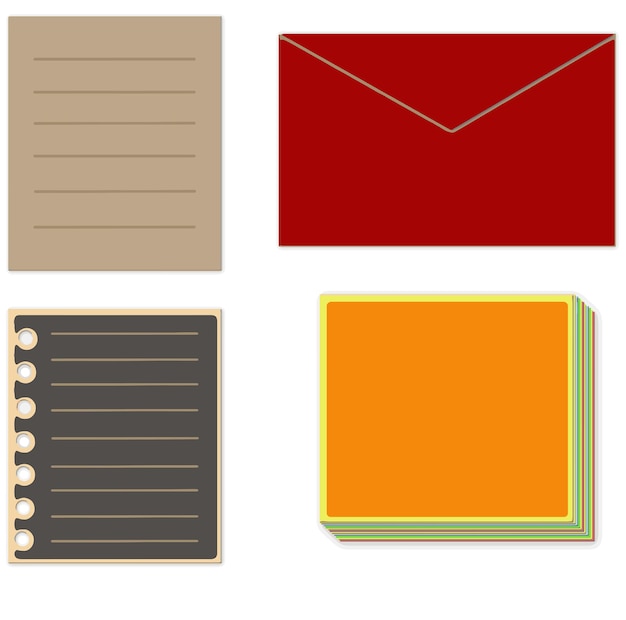 enveloppe colorée et papiers à lettre sur illustration vectorielle fond isolé blanc.