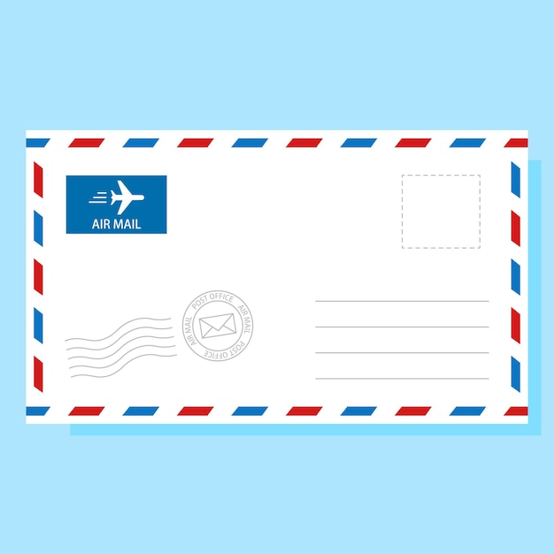 Vecteur enveloppe de courrier aérien avec illustration vectorielle de timbre-poste sur fond bleu