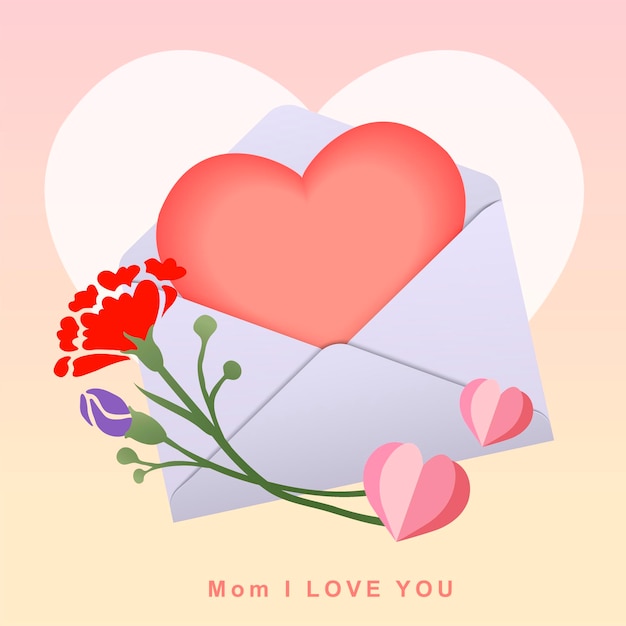 Vecteur enveloppe de courrier avec espace de message en forme de coeur carntionan et élément coeur en papier