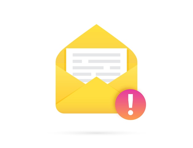 Enveloppe de courrier avec l'icône de document et de point d'exclamation. Illustration vectorielle