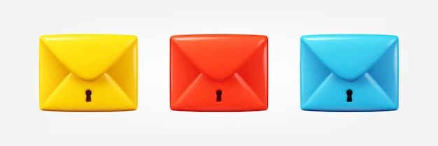 Enveloppe de courrier avec trou de serrure icône 3d colorée définie vecteur de verrouillage de message réaliste en style cartoon