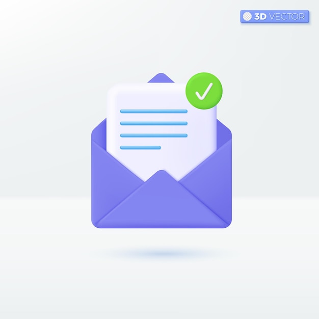 Enveloppe et document Symboles d'icône de coche Invitation de courrier postal Concept approuvé Conception d'illustration vectorielle isolée 3D Pastel de dessin animé Style minimal Vous pouvez utiliser pour la conception d'annonces imprimées ux ui