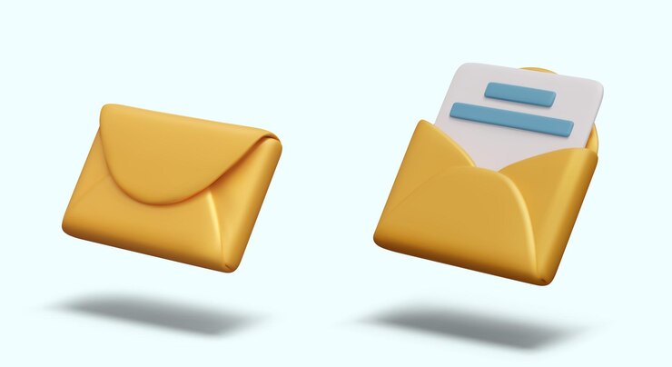 Vecteur enveloppe jaune fermée et ouverte avec lettre set d'éléments 3d dans le style de dessin animé