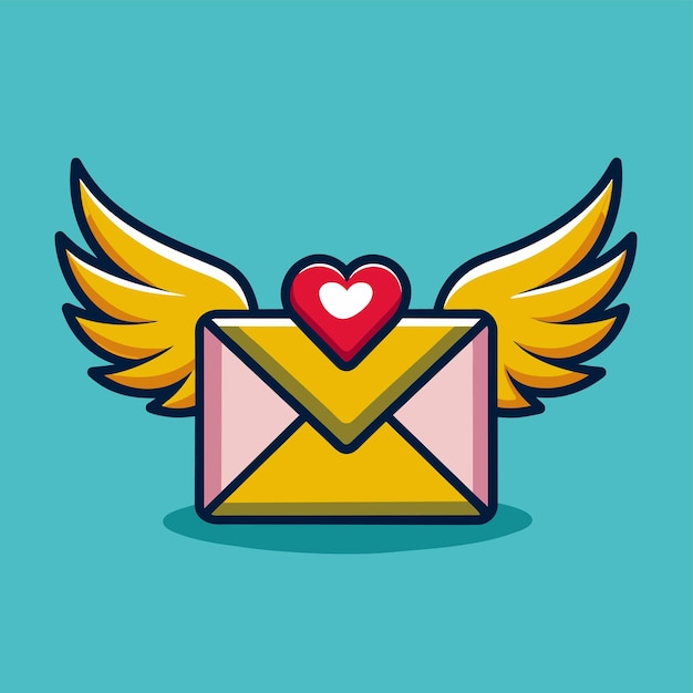 Vecteur enveloppe de message d'amour dessinée à la main, plate, élégante, autocollante de dessin animé, concept d'icône isolé