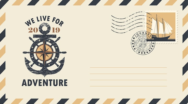 Vecteur enveloppe postale avec logo aventure en mer