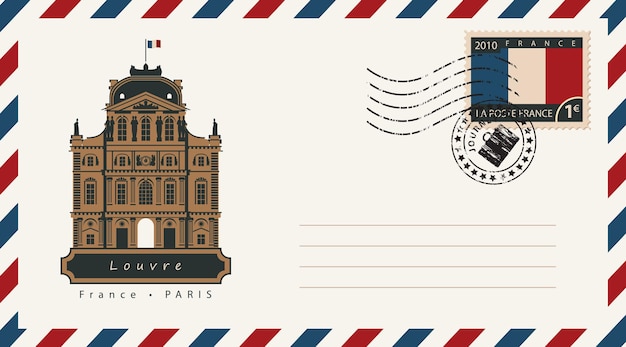 Enveloppe avec un timbre-poste avec Louvre