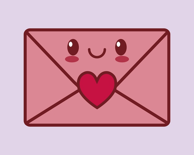 enveloppe, valentines, jour, kawaii, style, icône, image