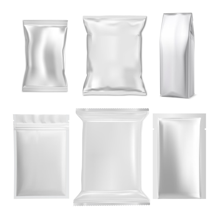 Vecteur enveloppe vectorielle en polyéthylène jetable pour sacs en plastique, sacs alimentaires, collations, chocolats et biscuits