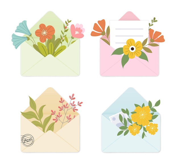 Vecteur enveloppes avec ensemble de fleurs