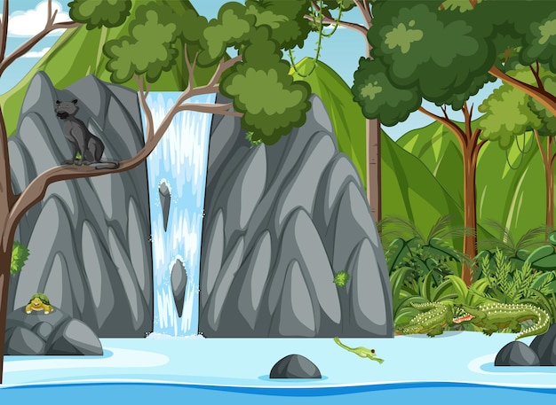 Environnement forestier vide avec cascade